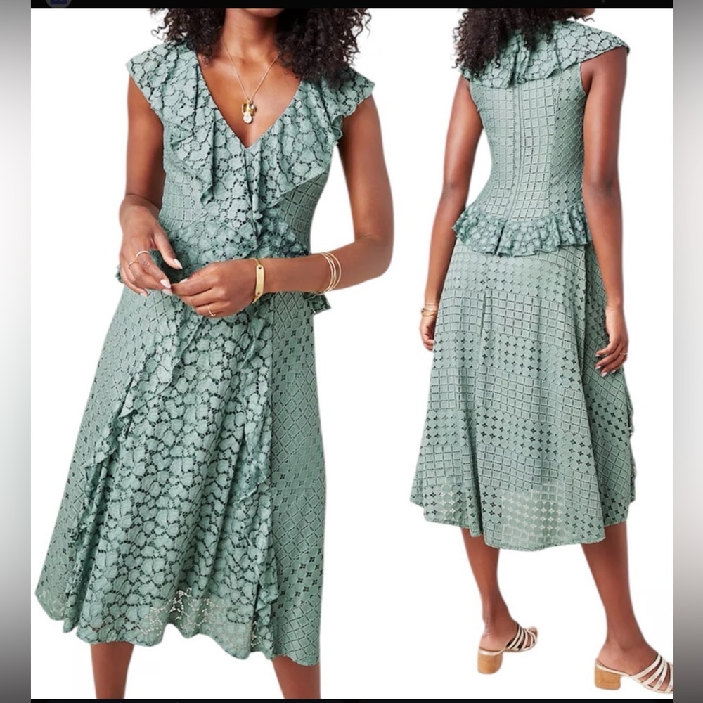 Anthropologie Women's Sage Lace Midi Dress Size 0